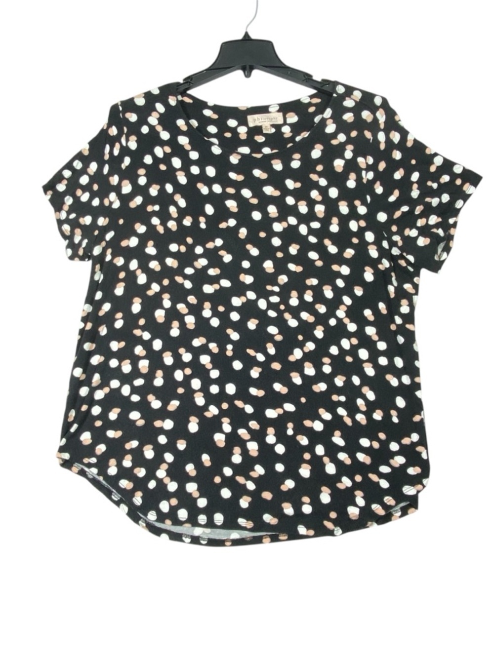 Philosophy Polka Dot T-Shirt Women's 2X Black Peach White Crew Neck Short Sleeve